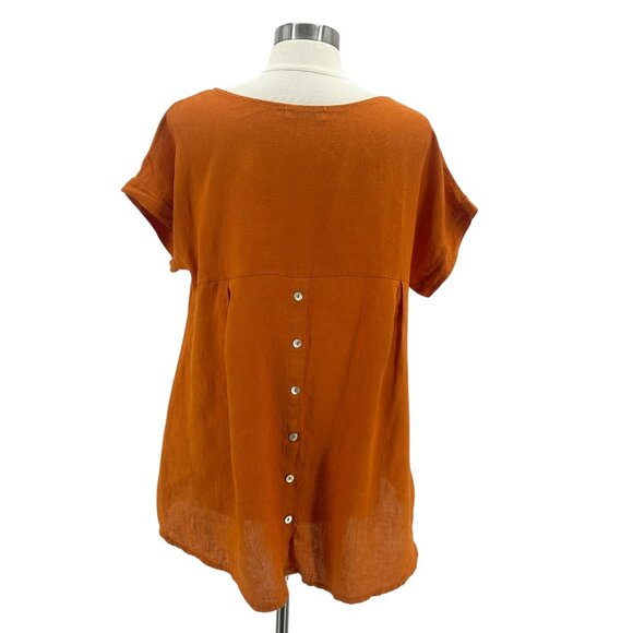 Terzo Millennio Womens Large Tunic Top Linen Orange Relaxed Fit Button Back - Picture 4 of 7